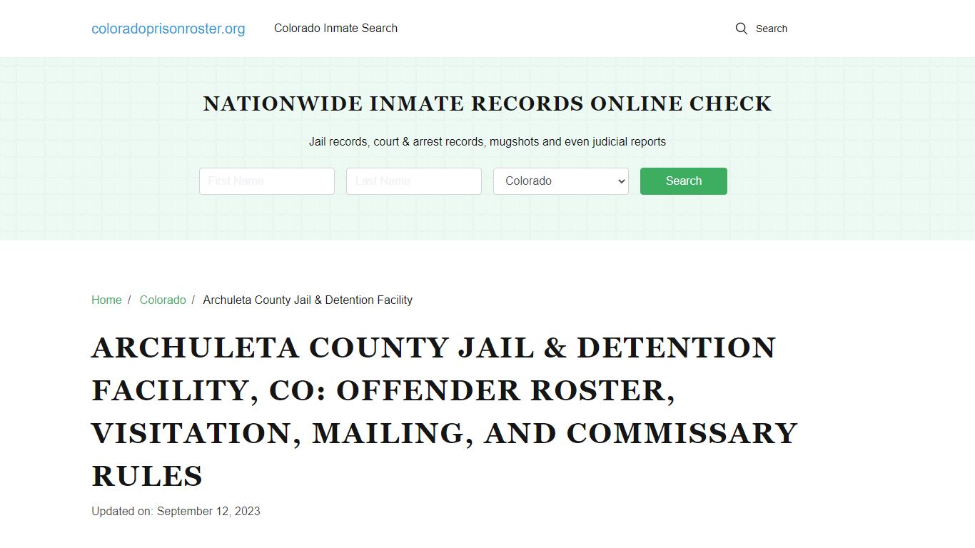 Archuleta County Jail & Detention Facility, CO: Inmate Lookup ...