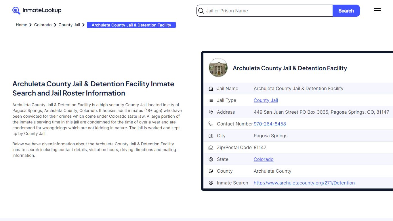 Archuleta County Jail & Detention Facility (CO) Inmate Search Colorado ...